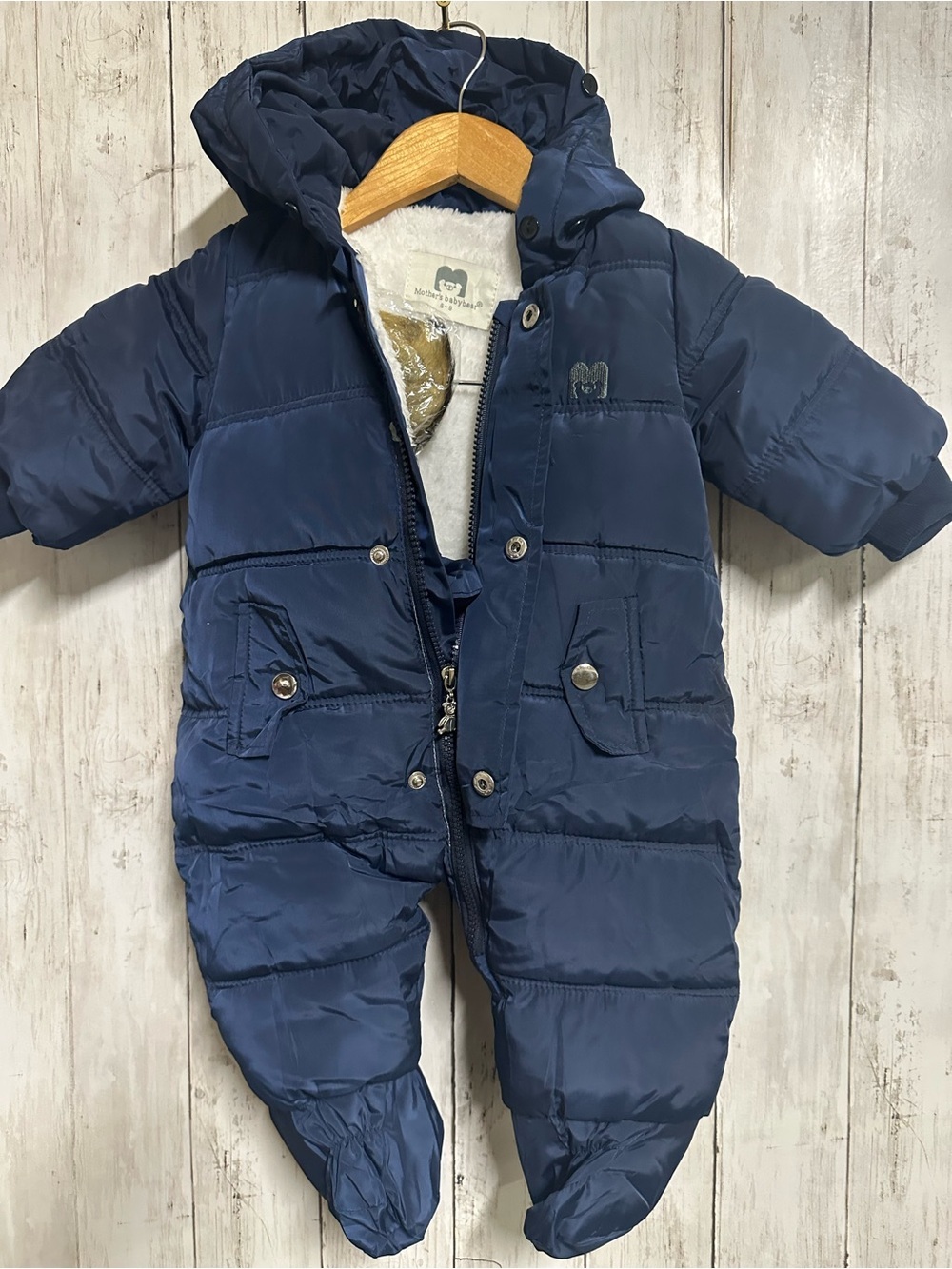 Mother’s Baby Bear Navy Quilted Hooded Baby Snowsuit Size 6-9ms